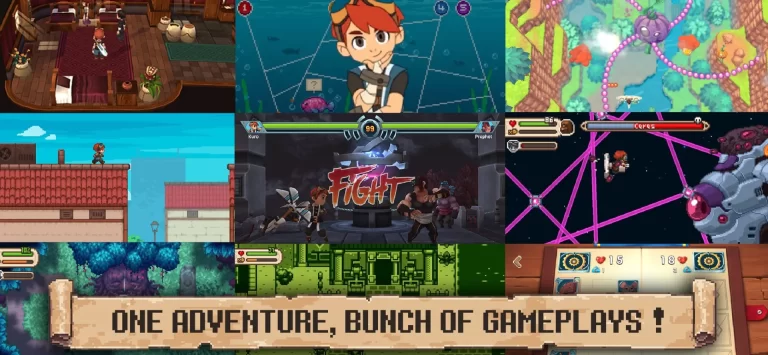 进化之地2（Evoland 2）：不同游戏类型的官方画面拼图（保留原有宣传文字）