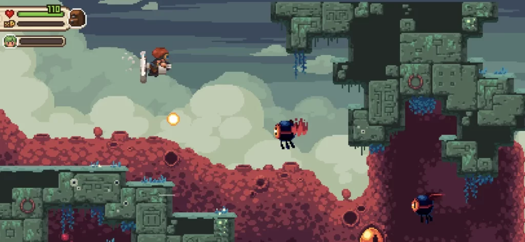 进化之地2(Evoland 2):像素横版关卡中的跳跃与飞行敌人
